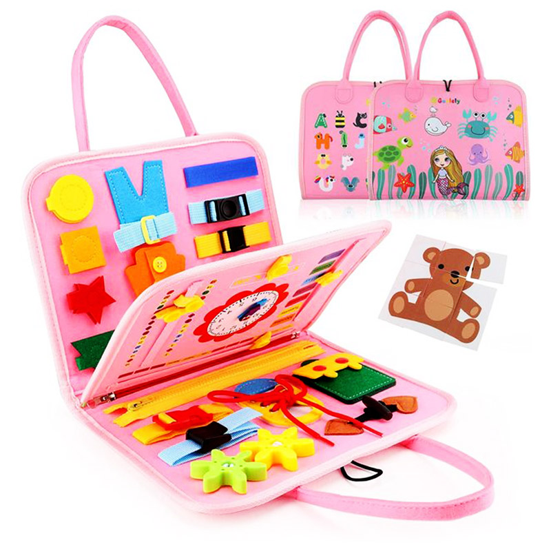 Busy Board Éveil Rose, tableau d'activité idéal pour améliorer la motricité fine et développer les capacités cognitives de l'enfant avec la pédagogie Montessori